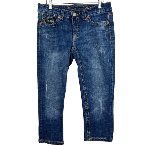 7 Seven Blue Jeans Cropped Womens Size 6 Stretch Thick Stitch Y2K Dark Wash - Picture 2 of 9